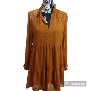 1. State Rust Orange Sheer Long Sleeve Dress